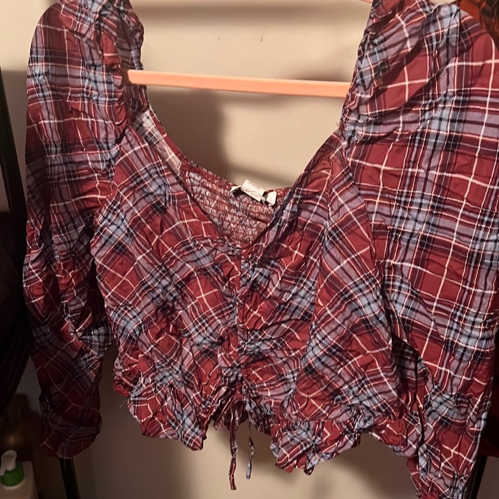 Plaid pink and  purple crop tops